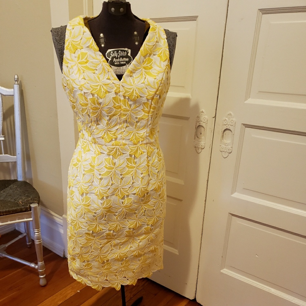White House Black Market Yellow Lace Dress
